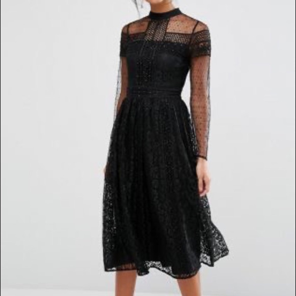 Frock & Frill Lace Beading High Neck Midi Dress